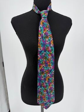 Vintage Emanuel Ungaro Paris Colorful Abstract Floral Silk Necktie